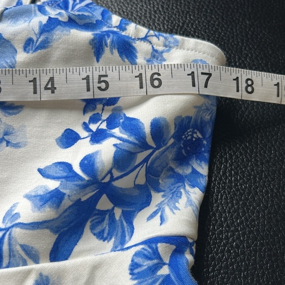 Anthropologie Maeve Square Neck Peplum Tank Top Blue White Pattern Sz L NEW - Picture 11 of 11